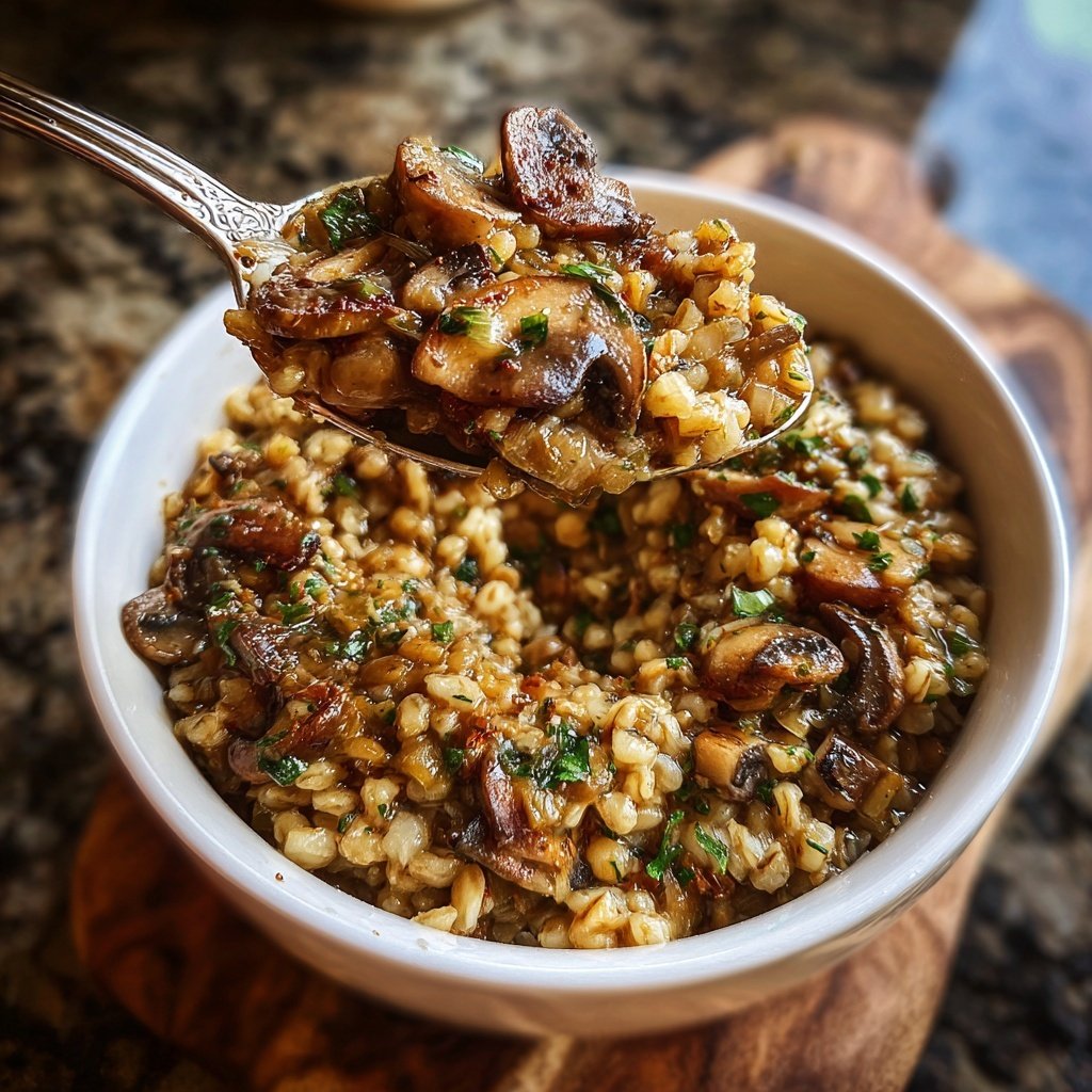 Healthy Crockpot Mushroom Barley Stew