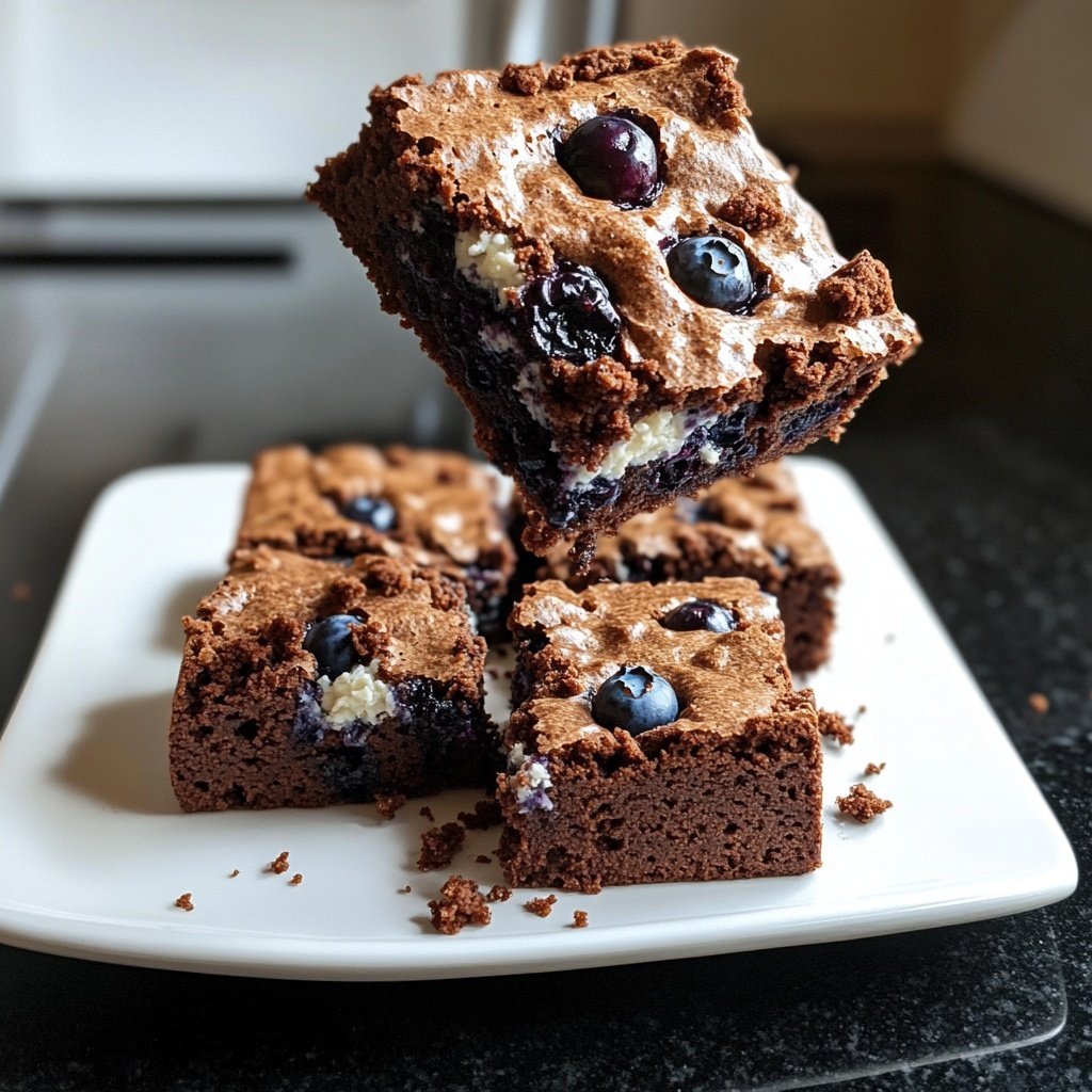 Cottage Cheese Brownies with Blueberries